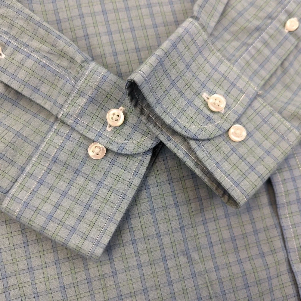 Stafford Shirt Mens 16.5 Fitted‎ Blue Green Plaid Long Sleeve Performance Dress - Picture 5 of 10